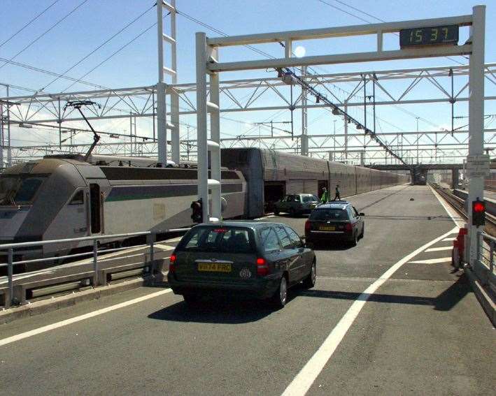 Boarding a Eurotunnel shuttle train at Folkestone