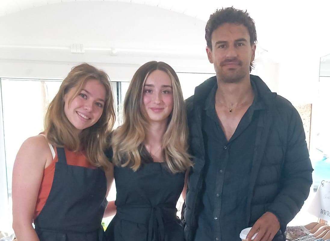 Staff members with actor Theo James at Natures Good at the Nuttery Café, in Ryarsh. Picture: Michelle Hübchen