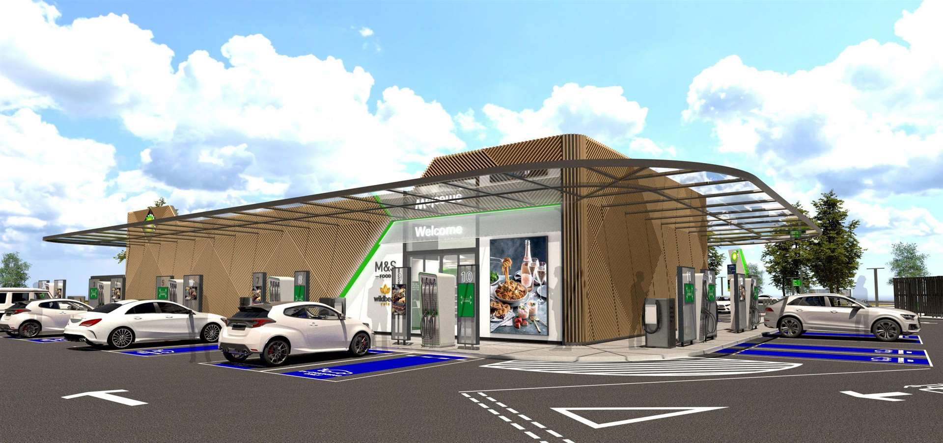 Plans for an M&S food store and EV charging hub have been proposed for site. Picture: BP Pulse