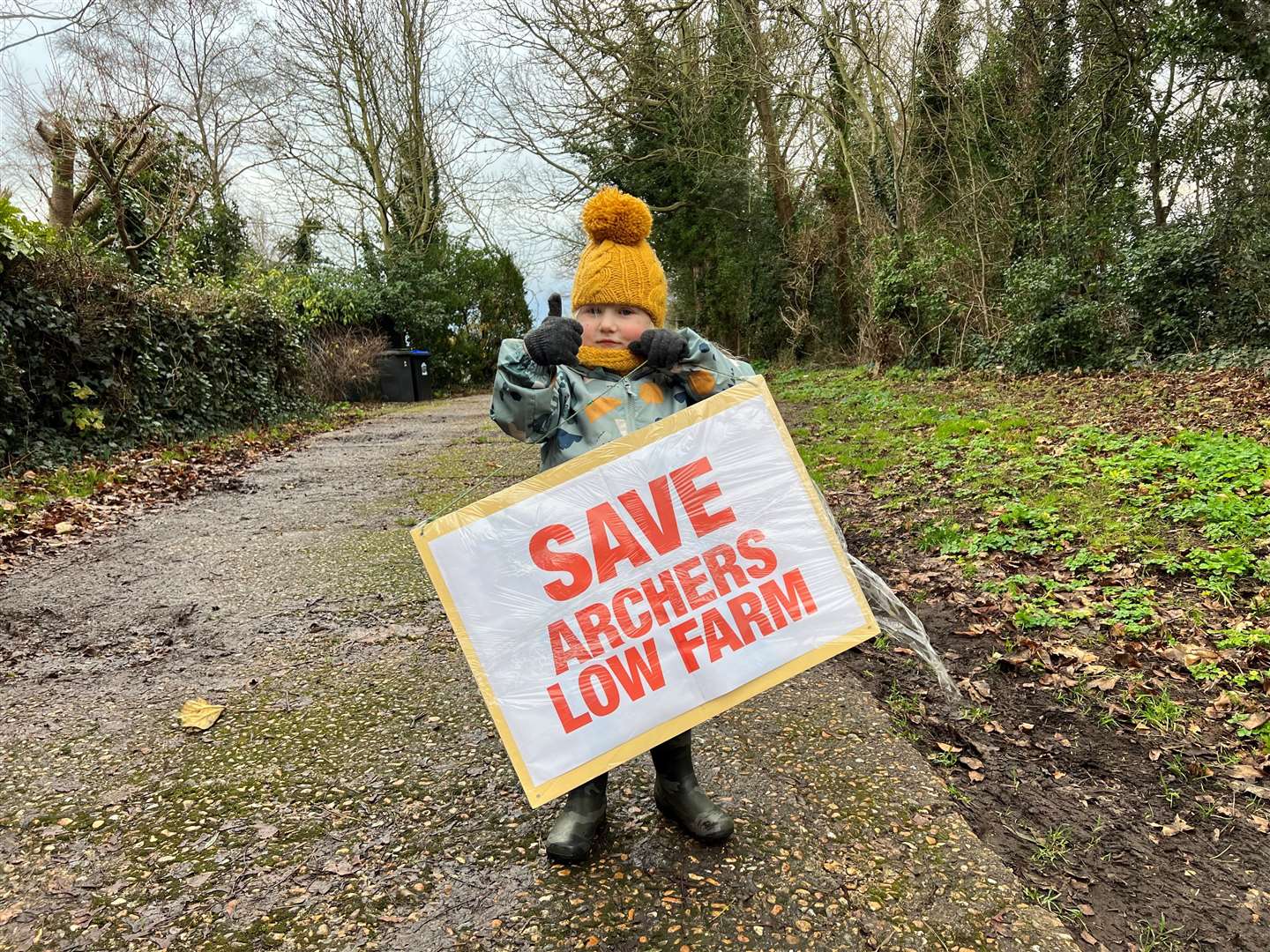 Little Monty Friend, three, child of Cllr Dan Friend who is supporting the protesters. Picture: Cllr Dan Friend