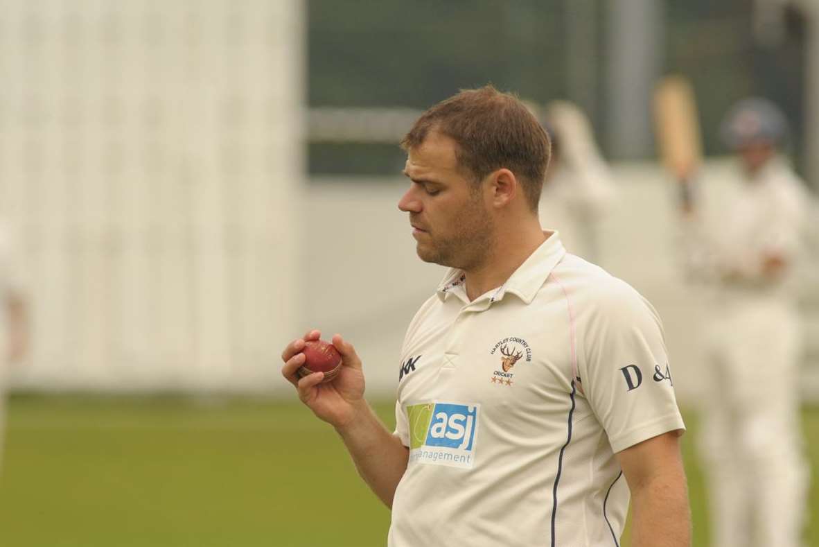 Sam Weller prepares to bowl for Hartley in the Premier League clash against Lordswood on Saturday. Picture: Steve Crispe