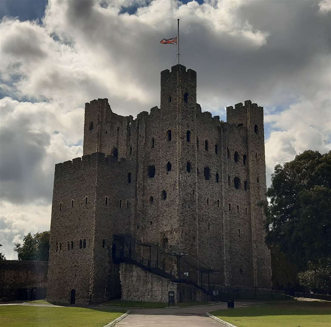 The flag is flying at half-mast over Rochester Castle in tribute to the Queen. Photo: Sean Delaney