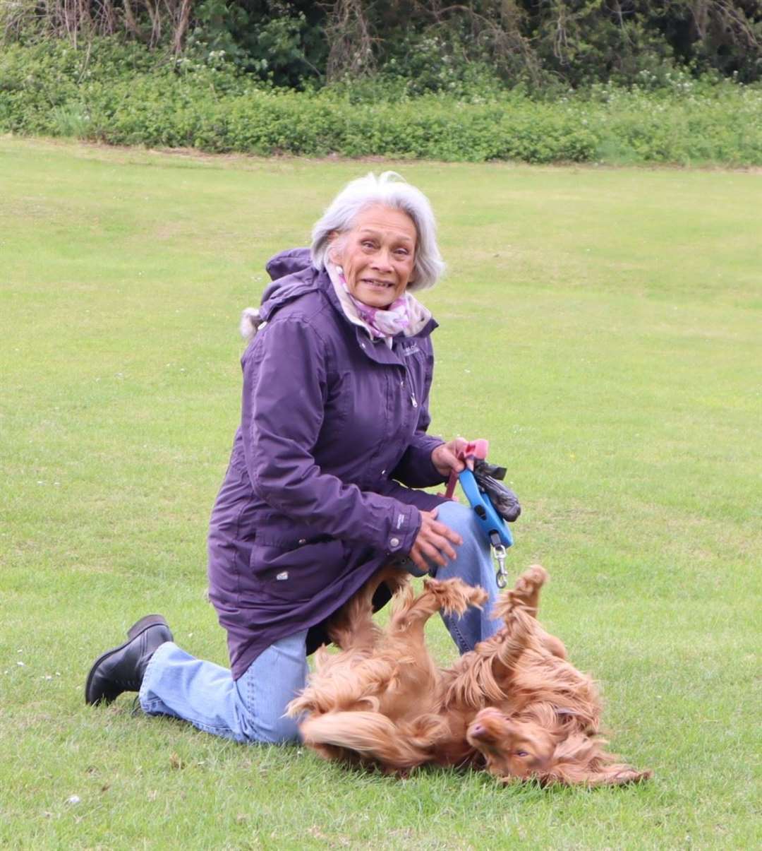 Moira Sharpe, 83, and her dog Woody exercising in The Glen at Minster after some coronavirus lockdown restrictions were eased