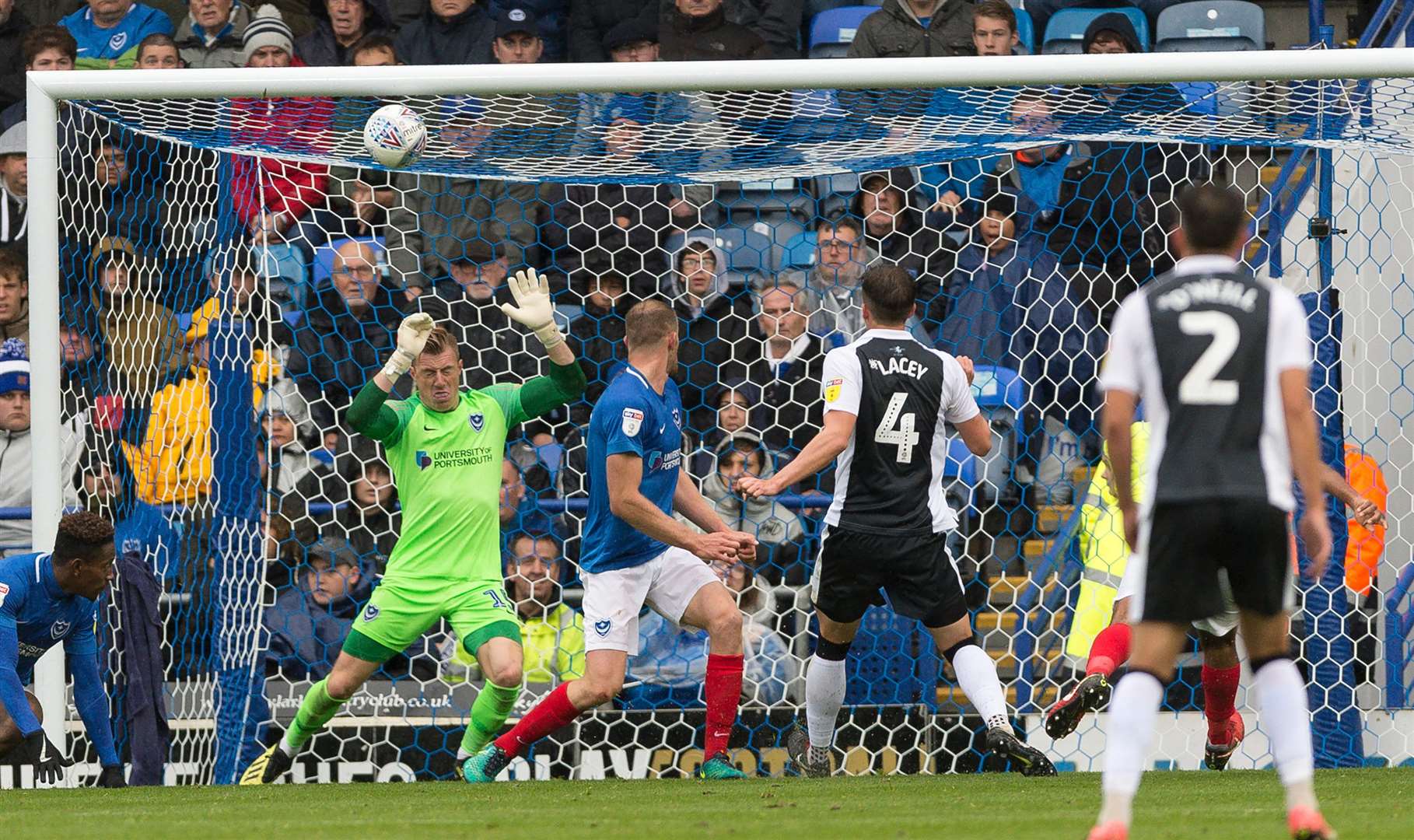 Alex Lacey scores the second goal on Saturday at Fratton Park Picture: Ady Kerry