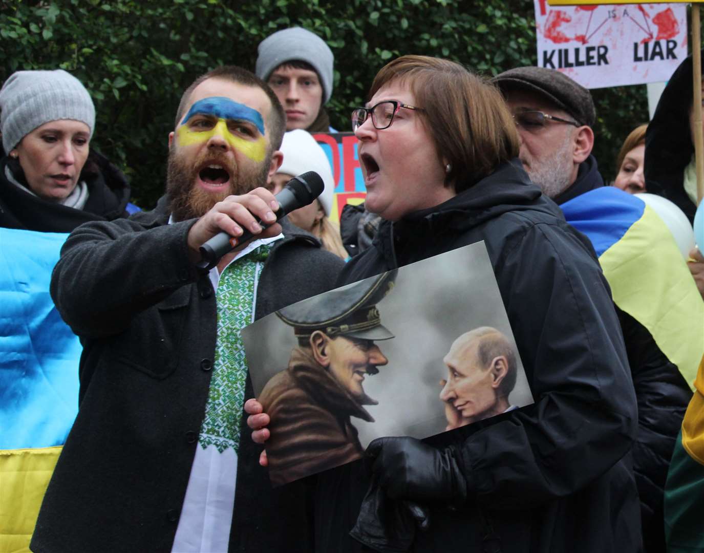 People gathered outside the Russian Embassy Residence, south Dublin, to call on Ambassador Yury Filatov to leave the country (Dominic McGrath/PA)