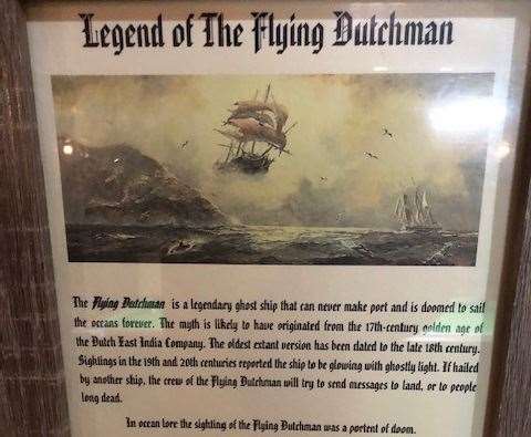 The Apprentice spied this poster pinned up on a wall near the fruit machine - a potted history of the Flying Dutchman