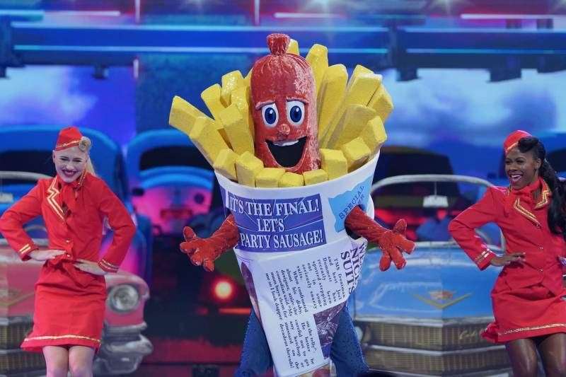 Sausage competes in the final of the Masked Singer. Picture: ITV