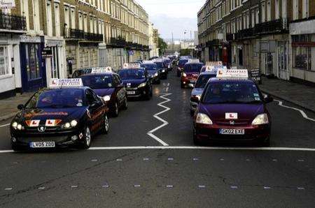 Driving instructors block Gravesend town centre in a protest over the closure of the town's test centre