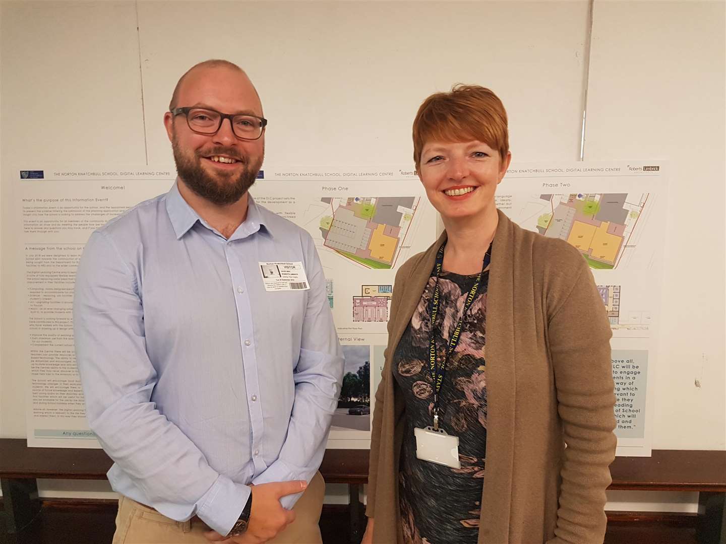 David Wint, from architect Roberts Limbrick, with head teacher Susanne Staab