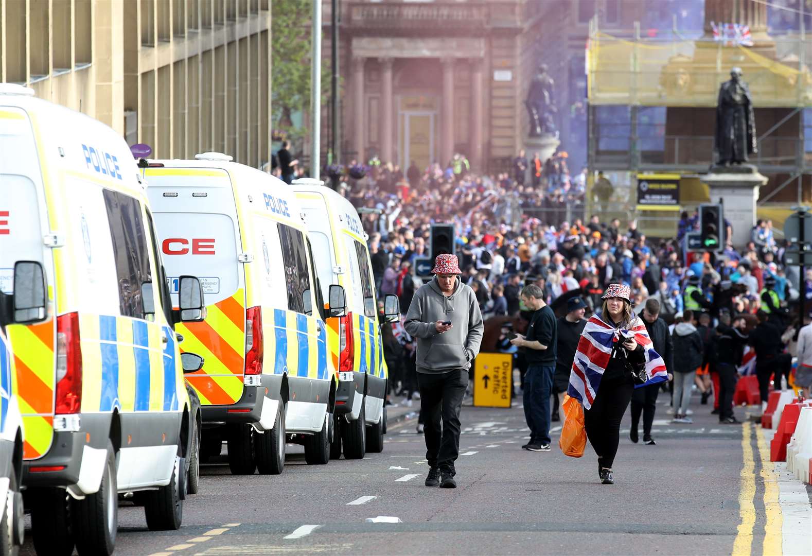 Riot police moved in to disperse the crowds later in the day (Andrew Milligan/PA)