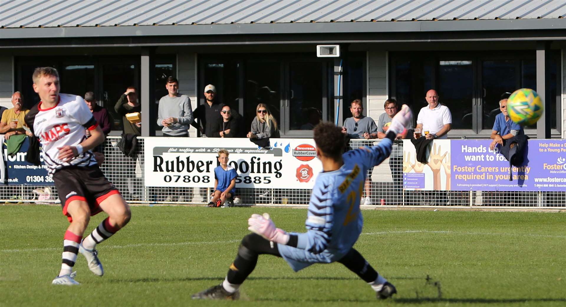 Deal's Ben Chapman fires past Holmesdale goalkeeper Nathan Edwards on 66 minutes in their 5-0 win on Saturday. Picture: Paul Willmott