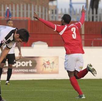 Aiden Palmer wheels away after making it 2-0 to Ebbsfleet.