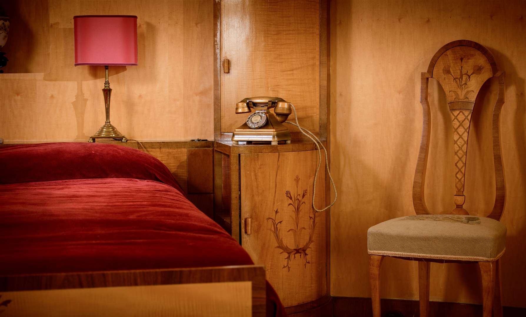 The art deco mansion at Eltham Palace includes this gold telephone, which belonged to Virginia Courtauld. It was returned to the palace after it was saved from a skip in the 1980s.