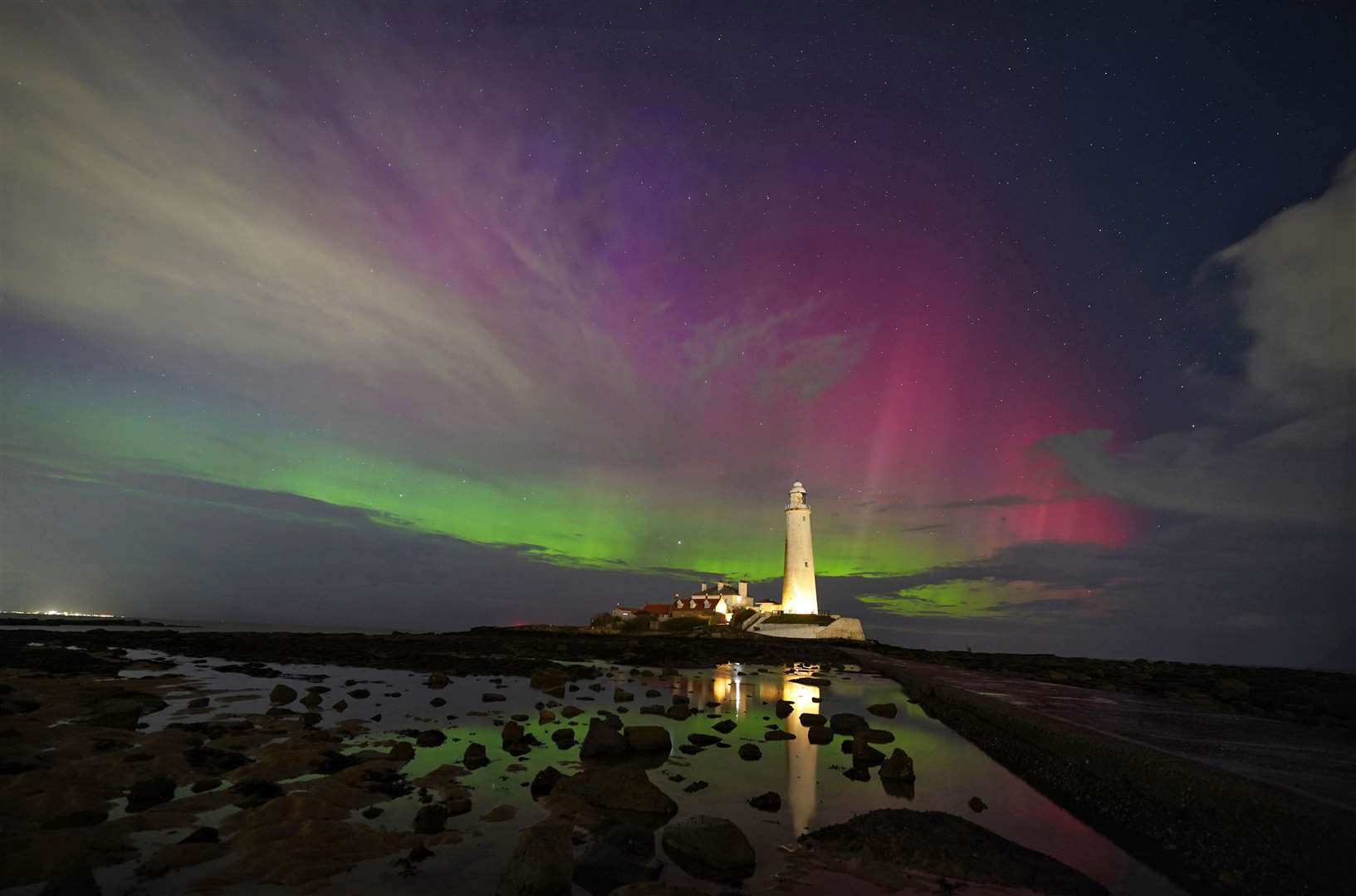 There was a spectacular display of the northern lights off Whitley Bay in March, showing Mother Nature at her colourful best (Owen Humphreys/PA)