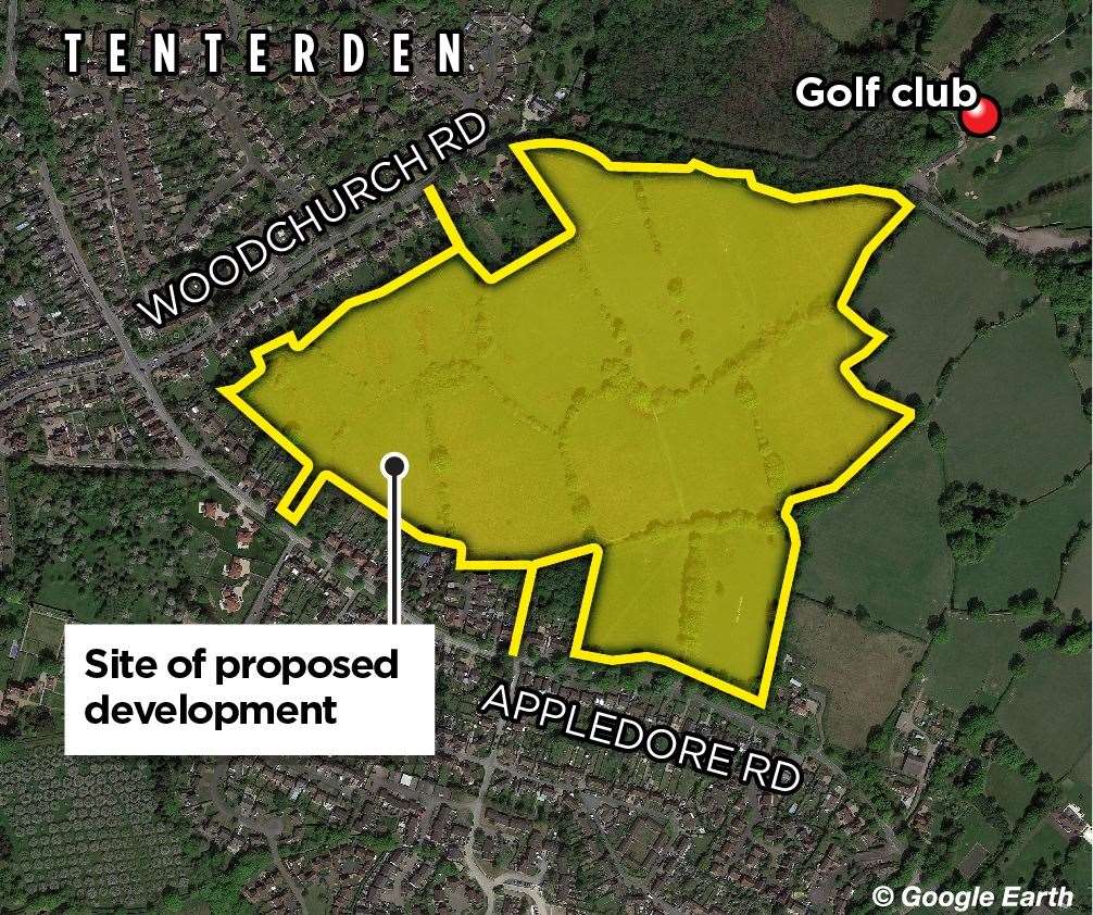 The site of the proposed development between Woodchurch Road and Appledore Road in Tenterden