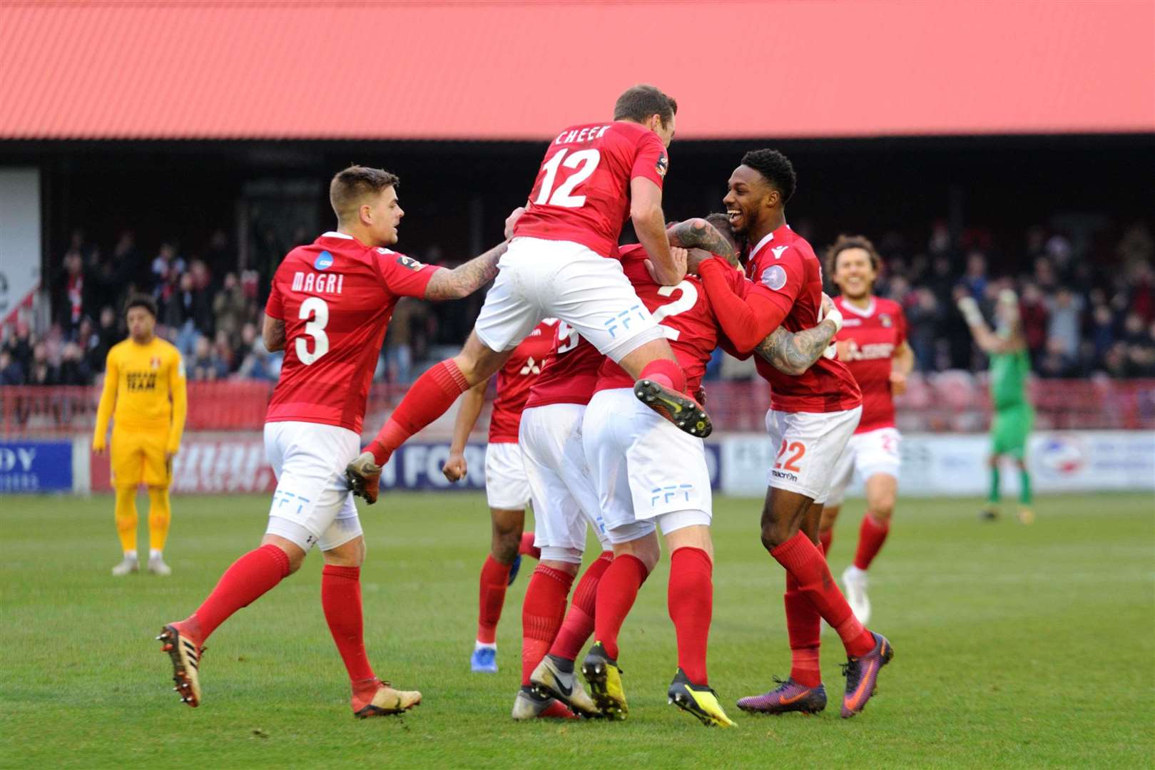 Ebbsfleet celebrate Jack King's opening goal Picture: Simon Hildrew