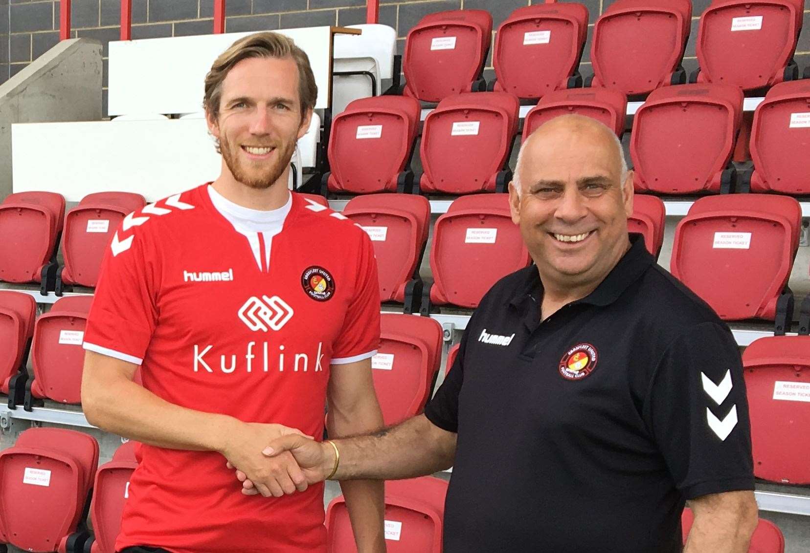 Jamie Grimes with Ebbsfleet boss Garry Hill