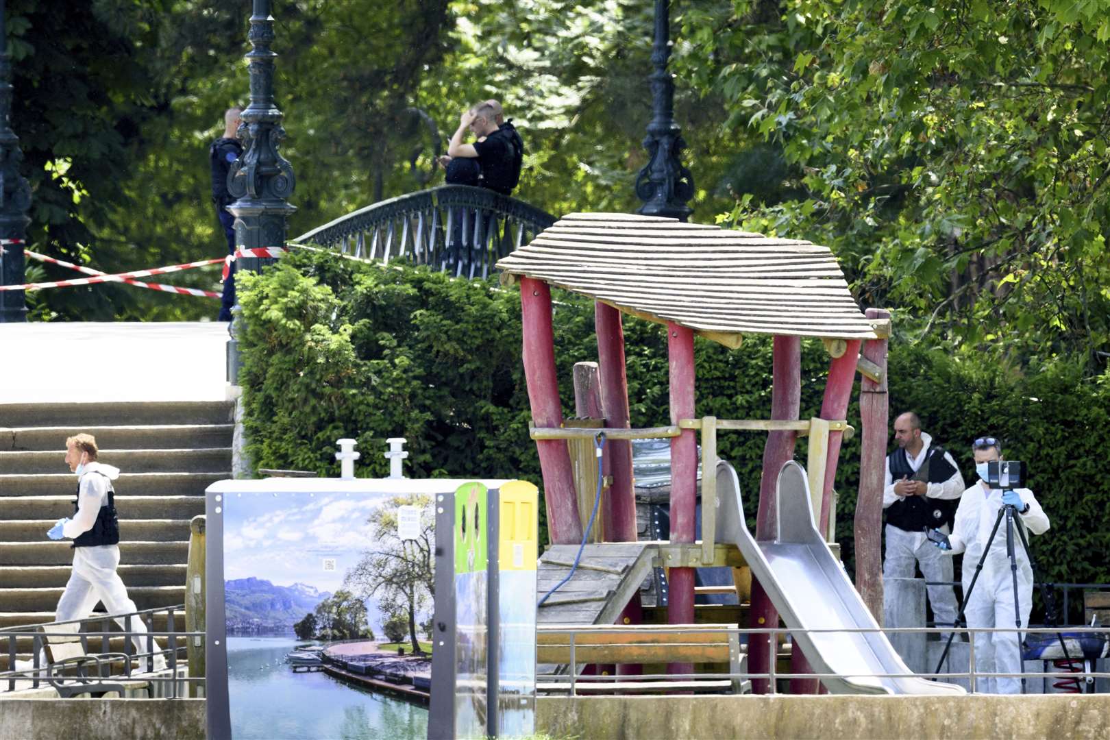 Schools were in ‘lockdown’ after the knife attack in Annecy on Thursday morning (Jean-Christophe Bott/Keystone via AP)