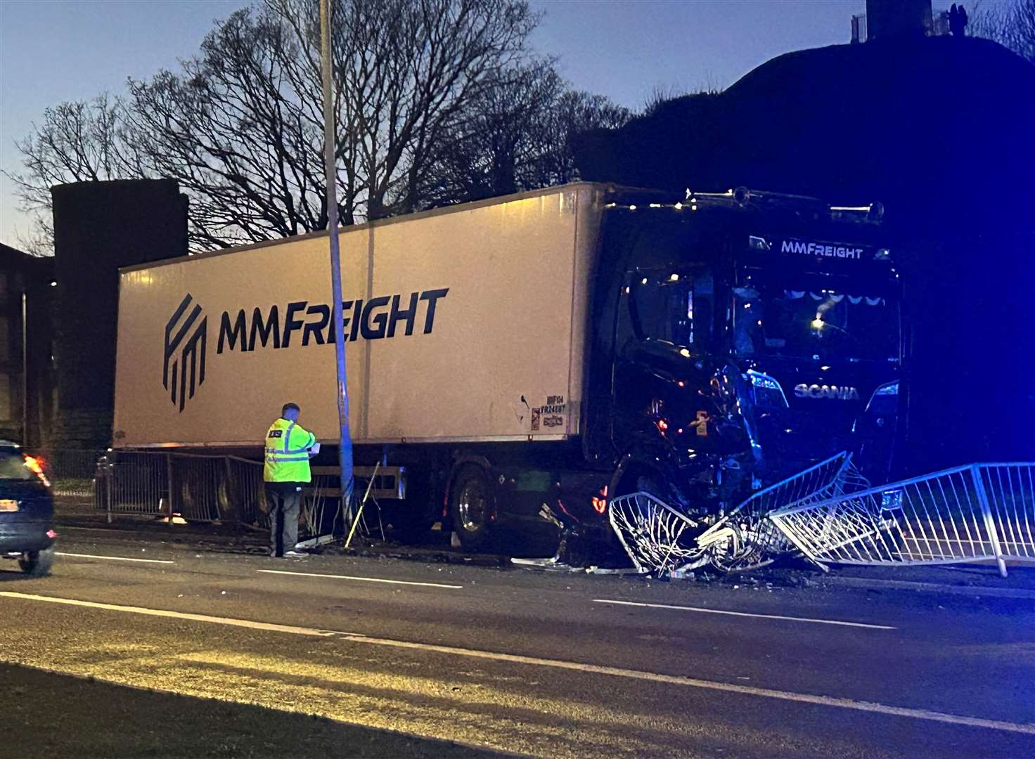 The outside lanes on both sides of Pin Hill, near Canterbury East railway station, were closed following the lorry crash