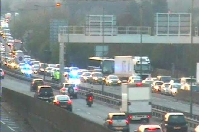 Chaos on the A2 Rochester Relief Road in south London. A picture taken just after 6pm today (Wednesday).