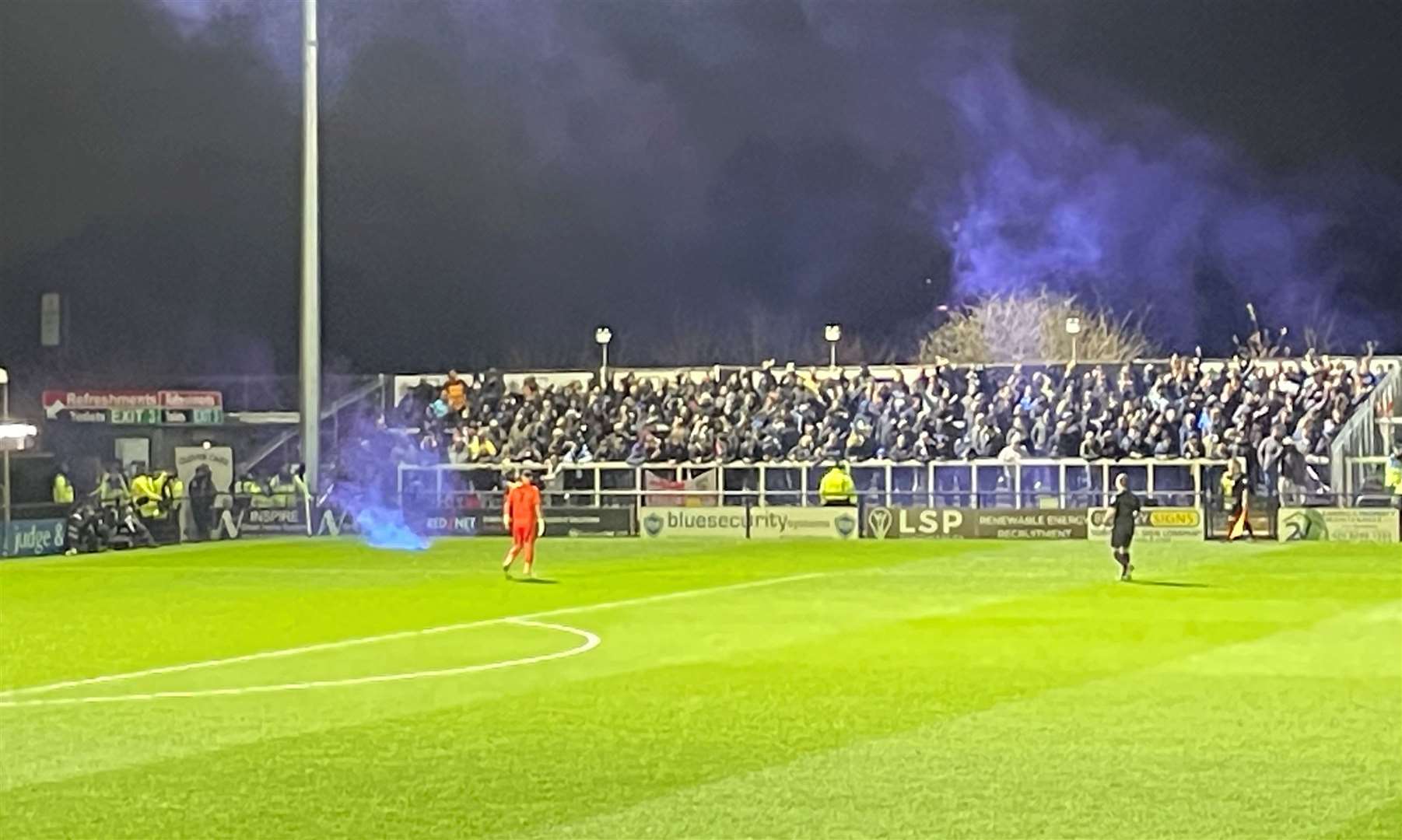 Smoke bombs on the pitch as the Gills equalise against Bromley but the night ended with another defeat