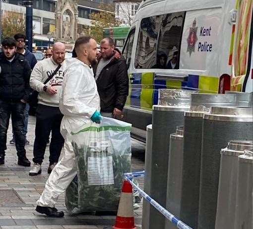 Police were seen taking bags of suspected cannabis plants out of a property in Maidstone town centre