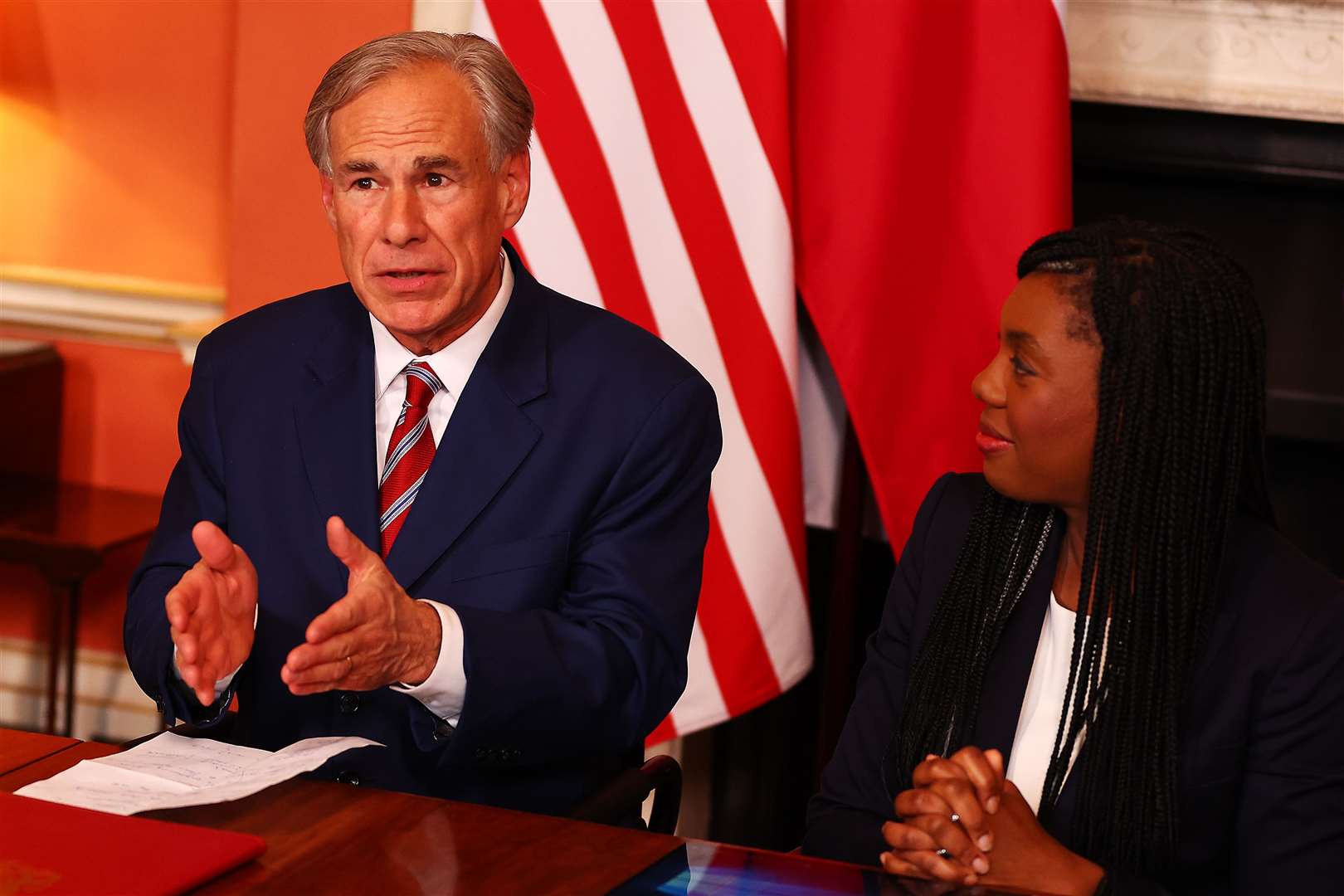 Texas Governor Greg Abbott delivered some brief remarks after signing the agreement (Peter Nicholls/PA)