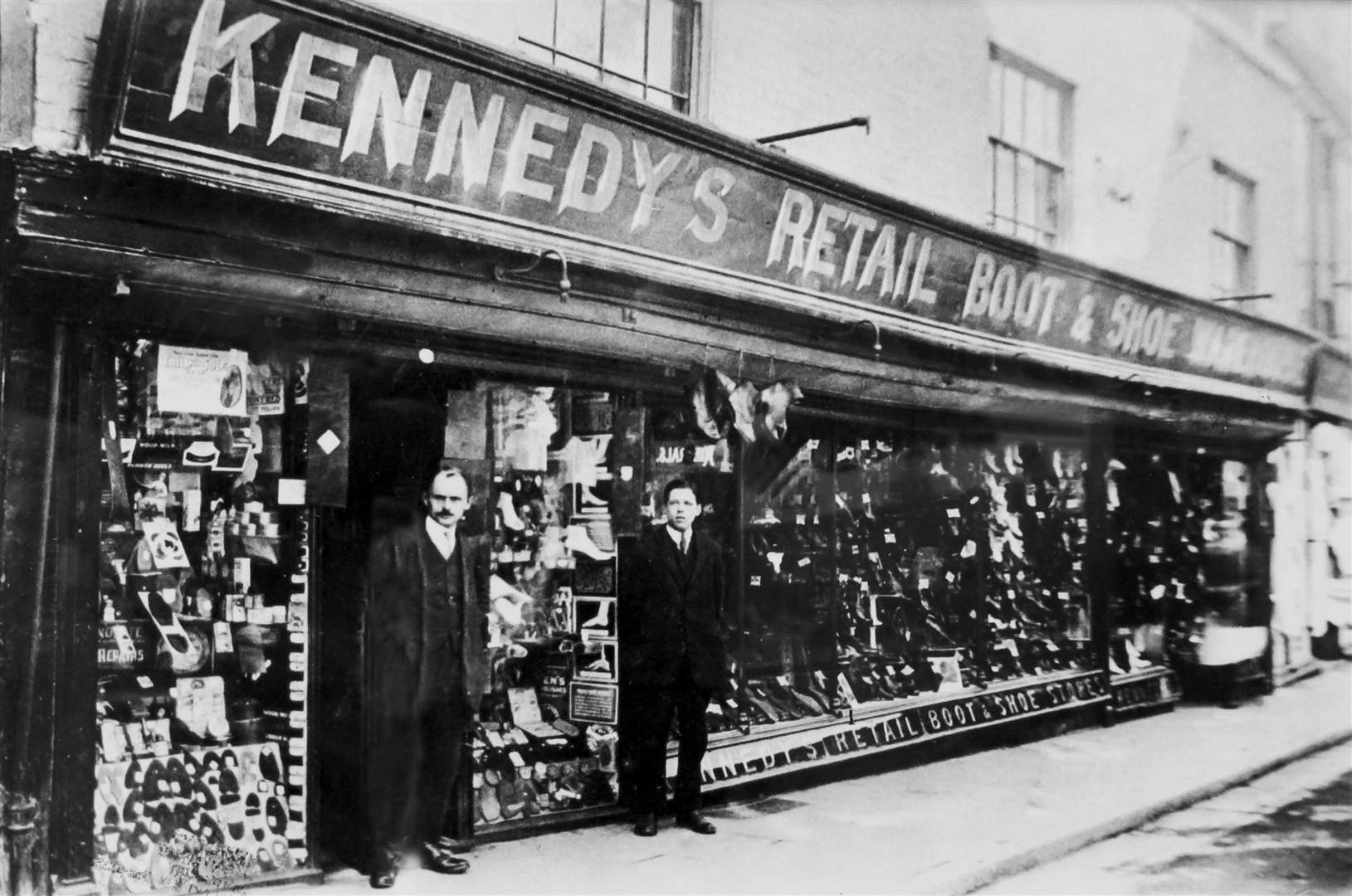 Kennedy's shop shop in Sun Street pictured in about 1910 with owner Bert Kennedy (left)