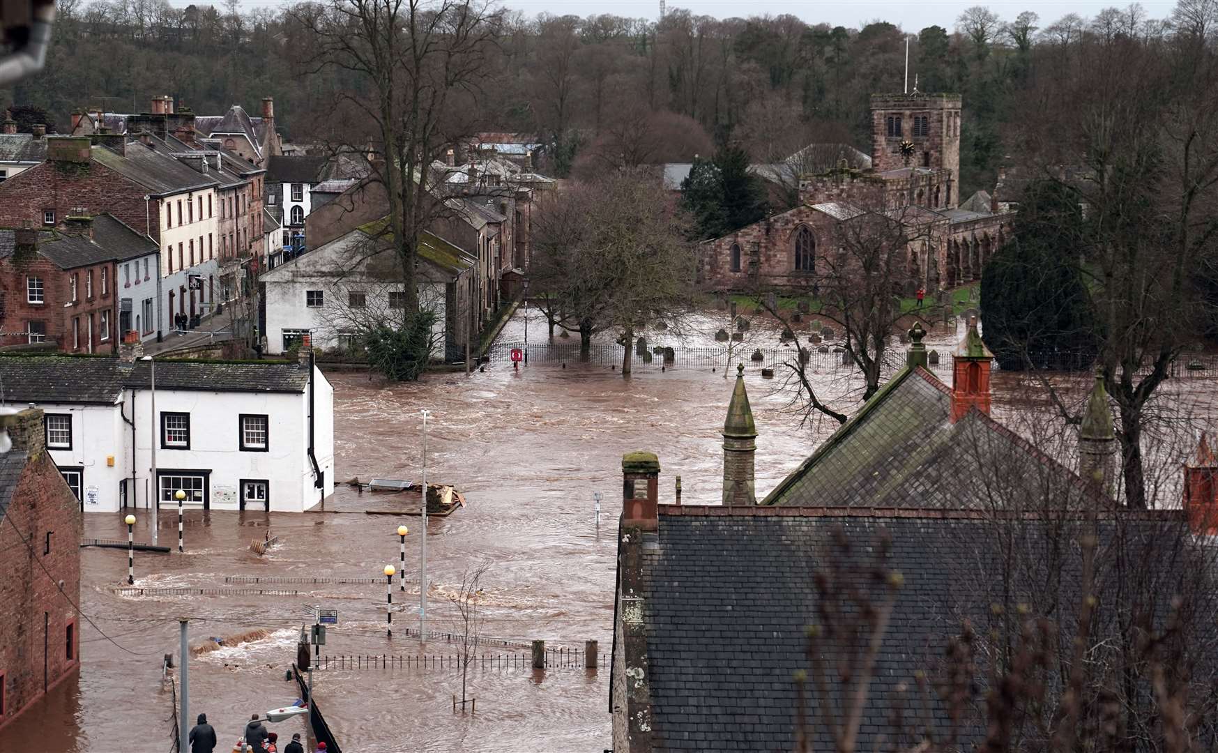 Towns including Appleby-in-Westmorland, Cumbria, were hit by flooding after torrential rain (Owen Humphreys/PA)