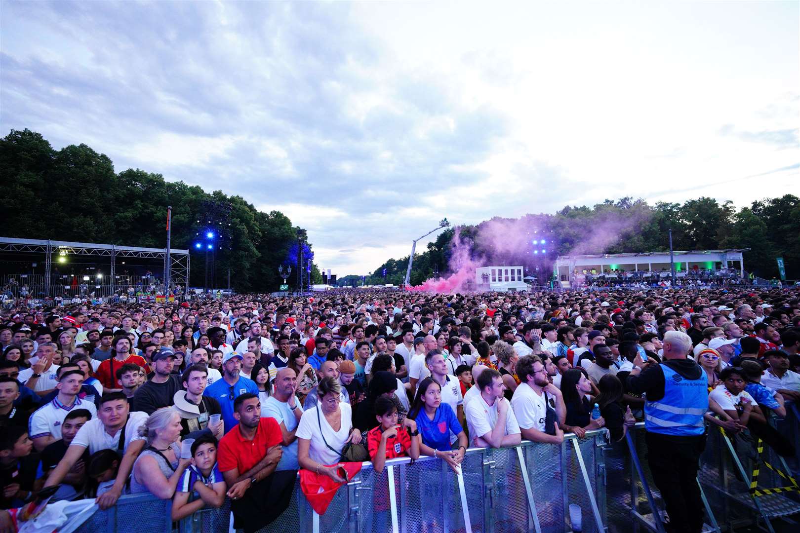 England supporters in the fanzone at Brandenburg Gate in Berlin (Ben Birchall/PA)