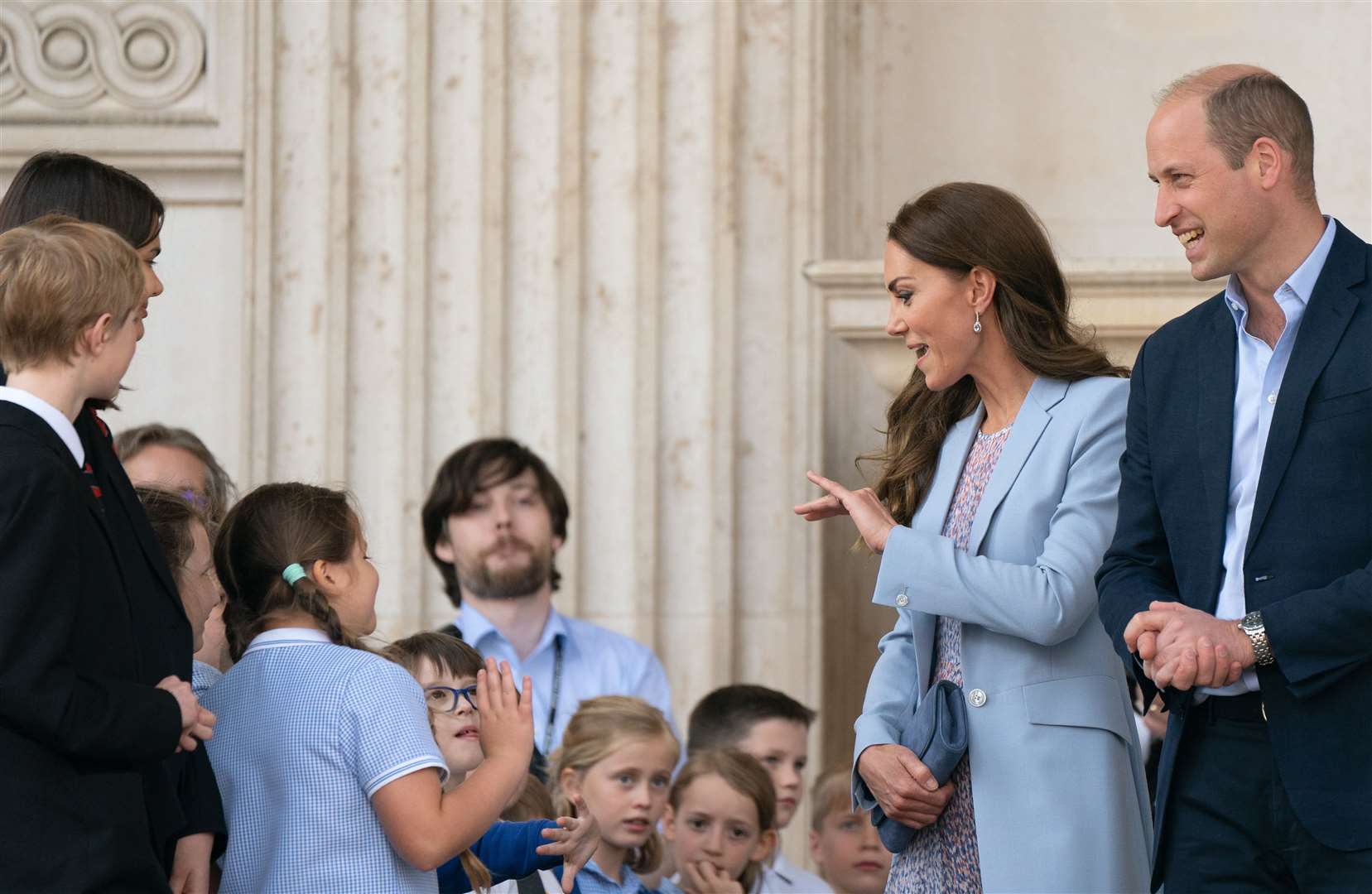 The Duke and Duchess of Cambridge meeting local school children after a visit to the Fitzwilliam Museum, Cambridge (Joe Giddens/PA)