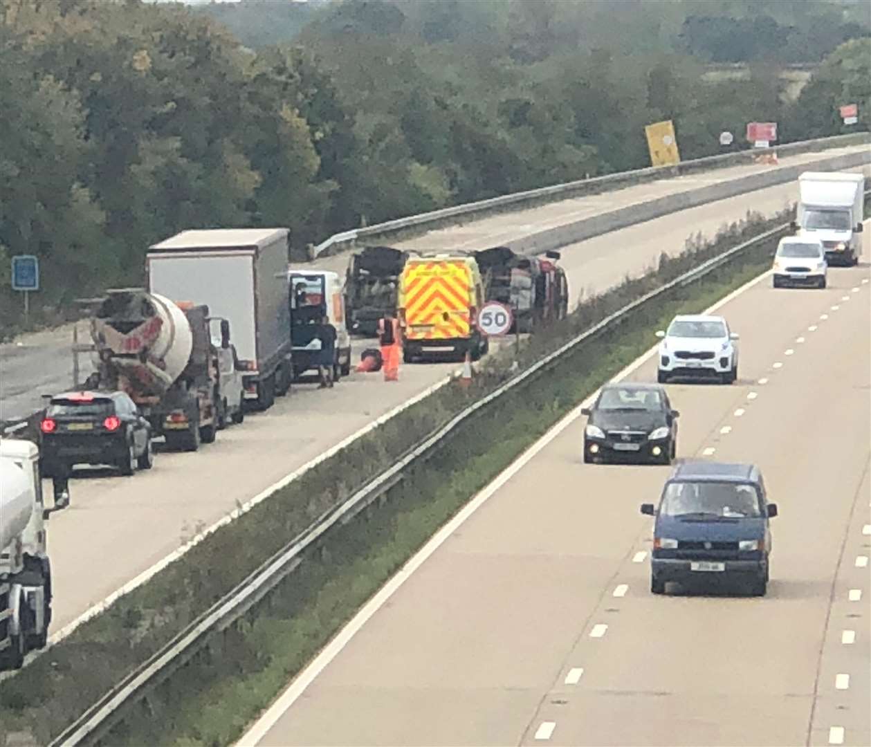 The overturned cement mixer. Picture: Steve Salter