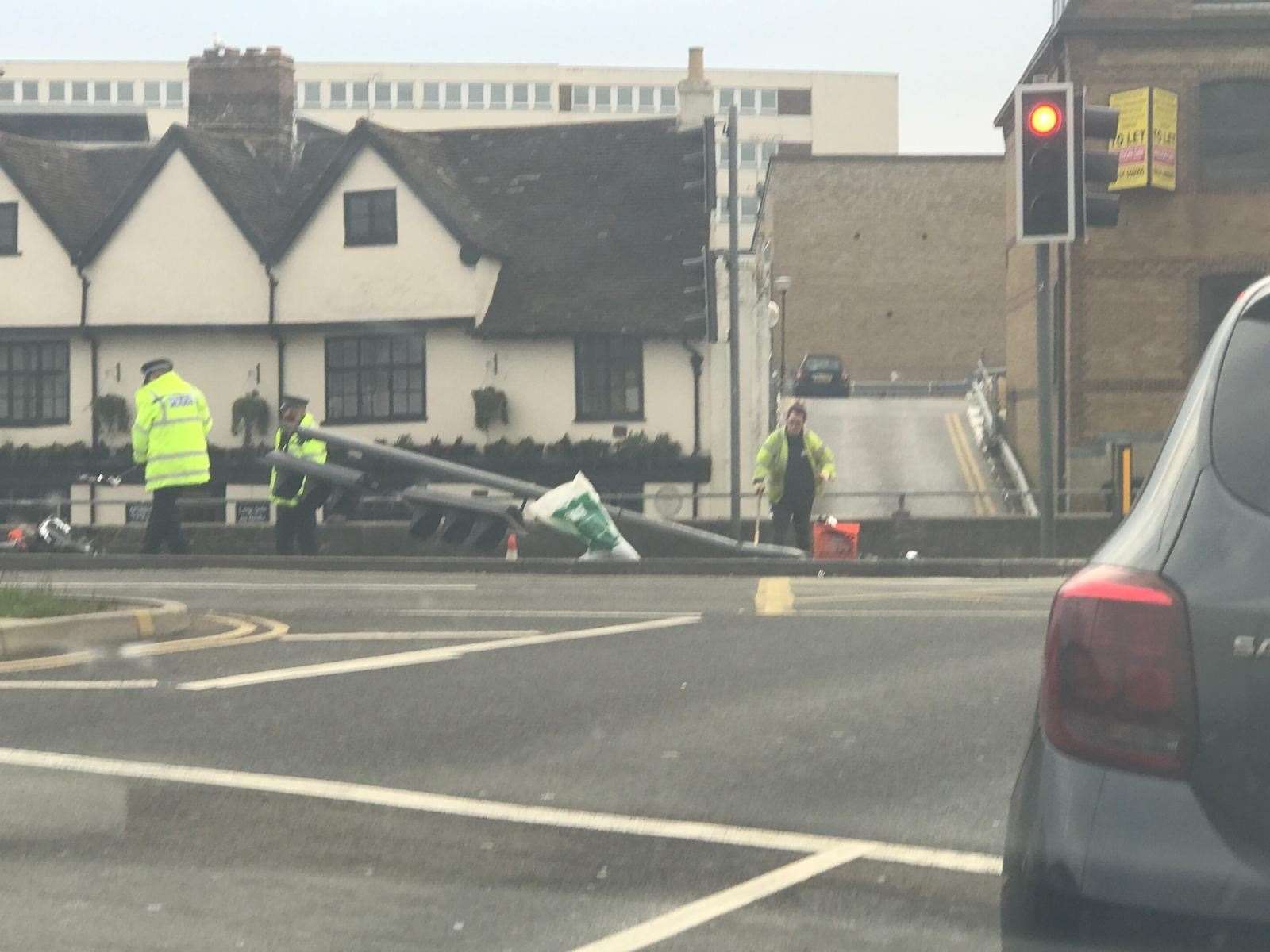 Traffic lights have been knocked into the road in Fairmeadow (8529246)