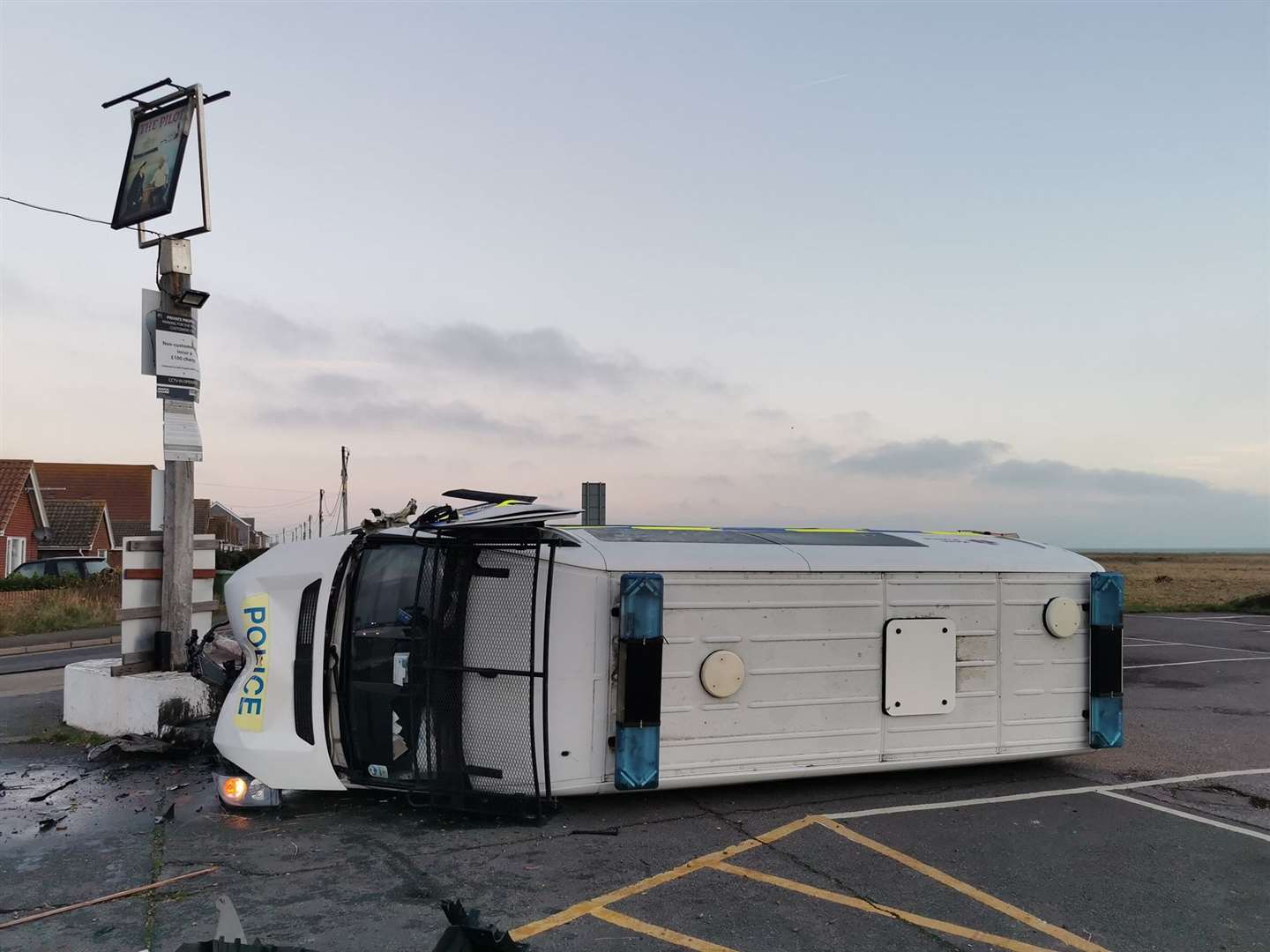 A police van has collided with a telegraph pole. Photo: Niko Miaoulis