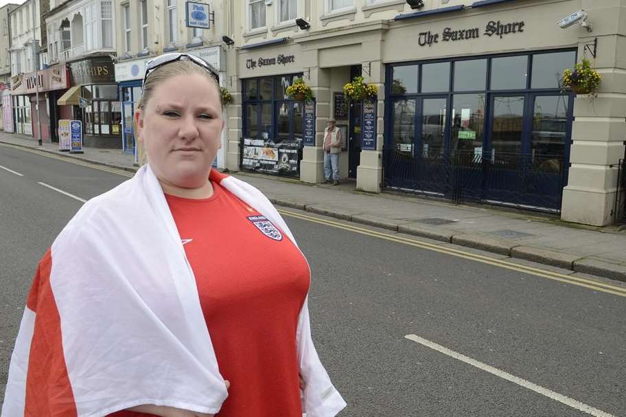 Patriotic customer Sam Gurney outside the Saxon Shore pub in Herne Bay