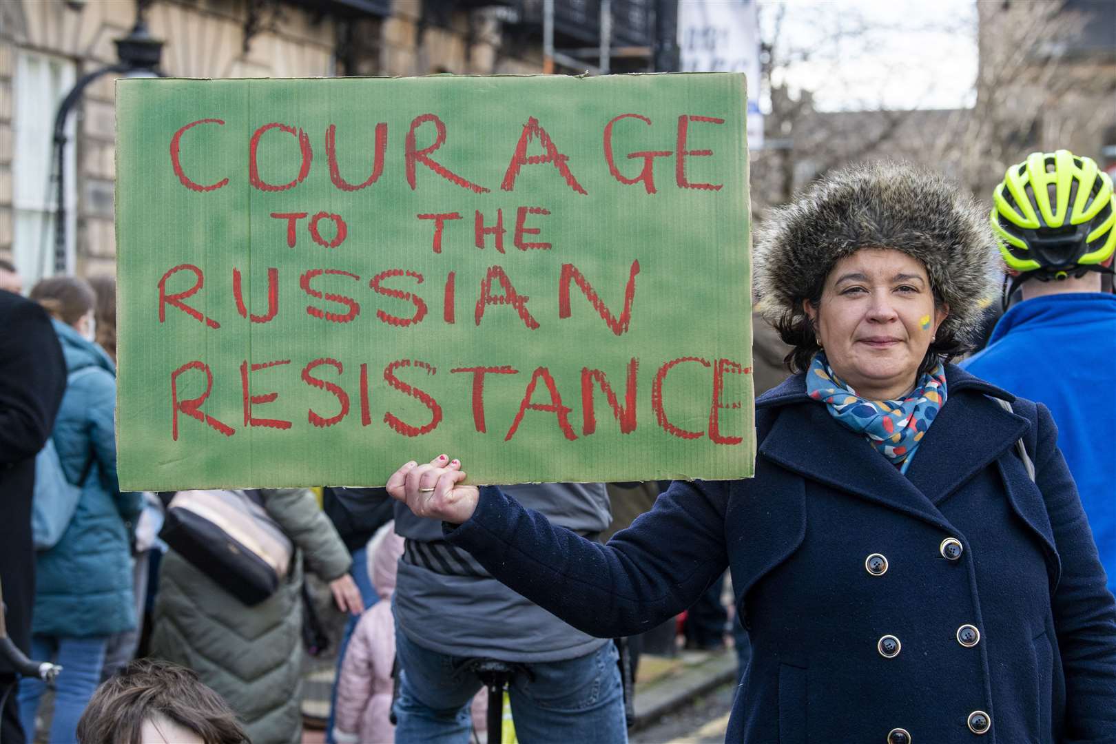 Many of those at the protest showed support for Russians who are against the invasion (Lesley Martin/PA)