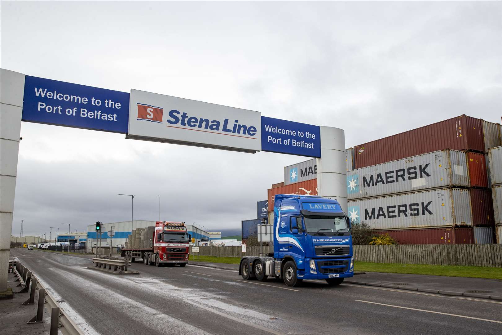 Freight lorries travelling through the Port of Belfast (Liam McBurney/PA)