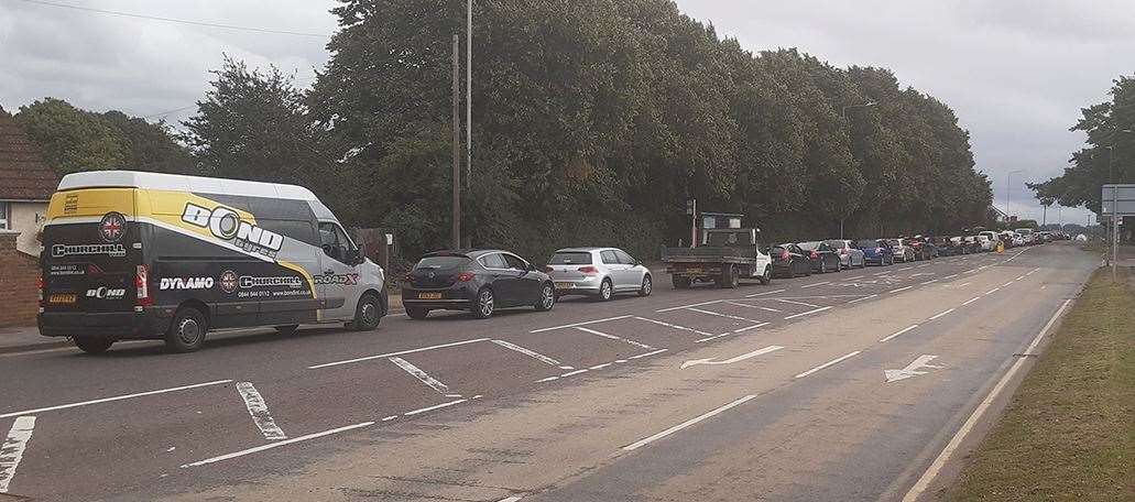 Bapchild-bound traffic at a standstill along Canterbury Road, Sittingbourne