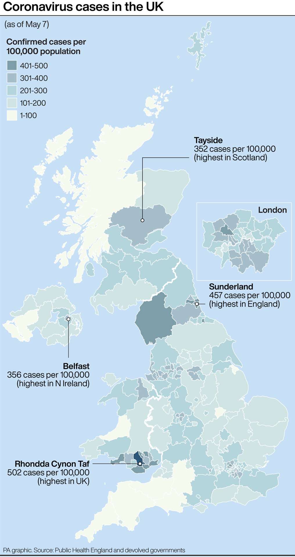 Coronavirus cases in the UK (PA Graphics)