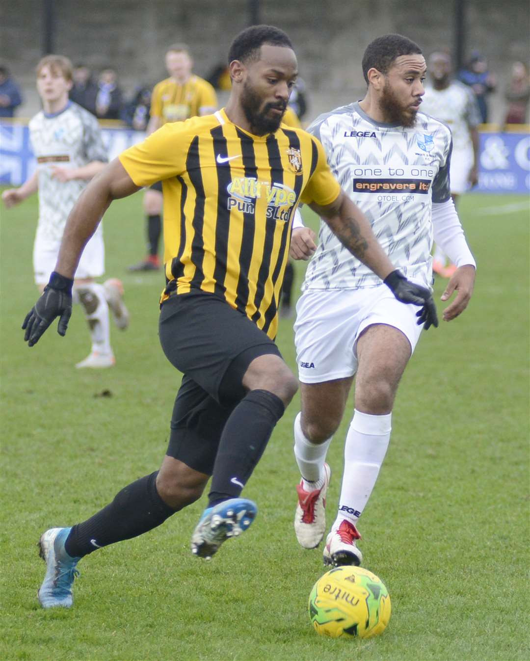 Jerson Dos Santos, pictured in his Folkestone days in 2020, made his Bay bow at Carshalton. Picture: Paul Amos