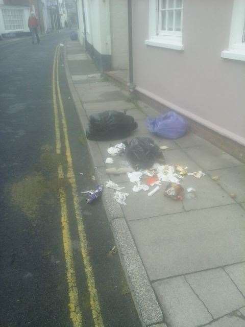 Pests have ripped open bags leaving litter to blow around Middle Street. Picture Bryan Henderson (47947636)