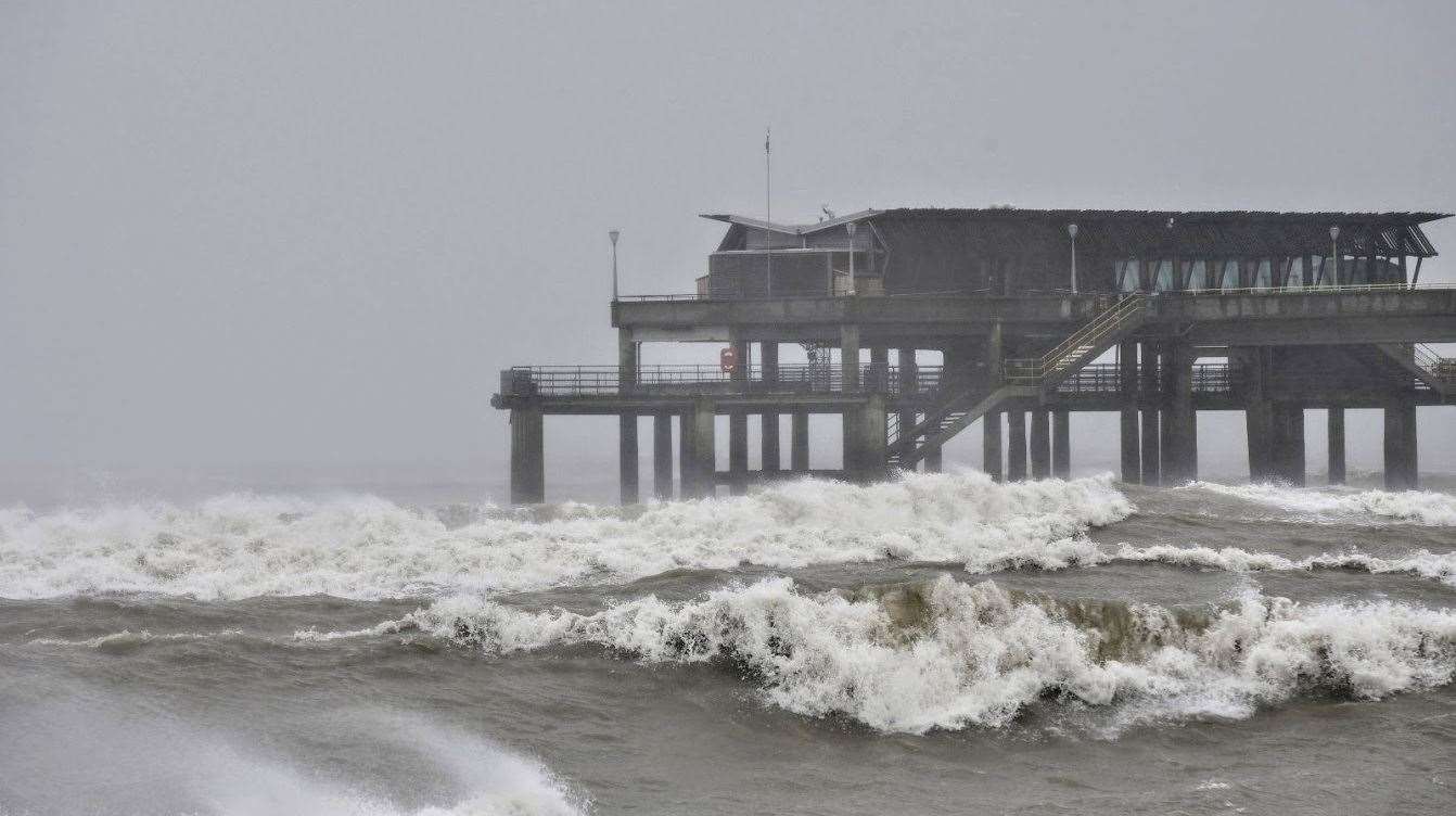 Huge waves hit Deal Pier during Storm Ciarán earlier this month. Picture: Carol Fenton