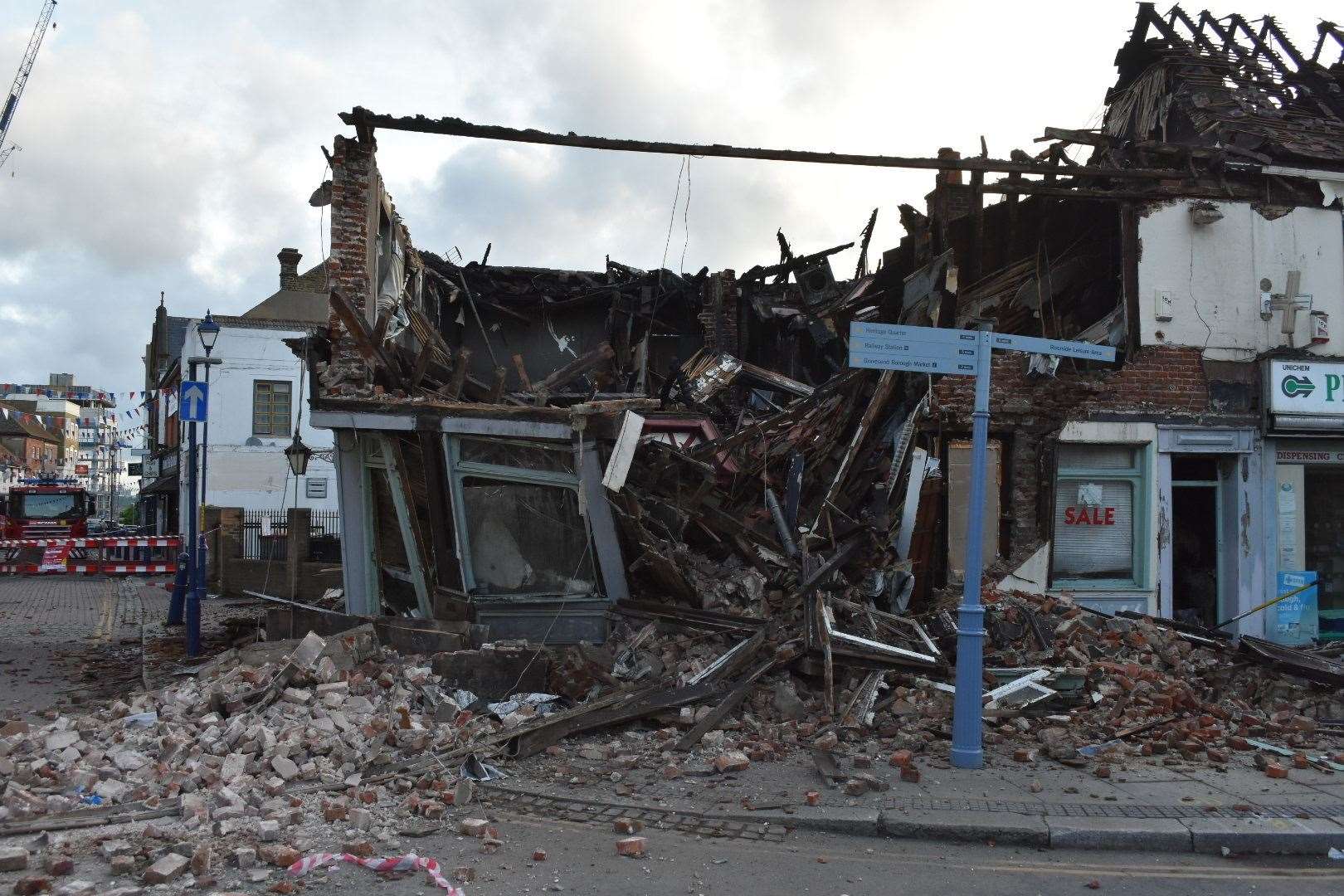 The remains of the building on Friday, May 27