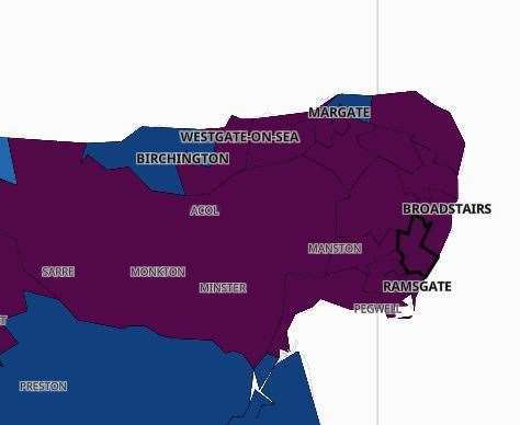 The Covid-19 infection rates in Thanet. Pic: Public Health England