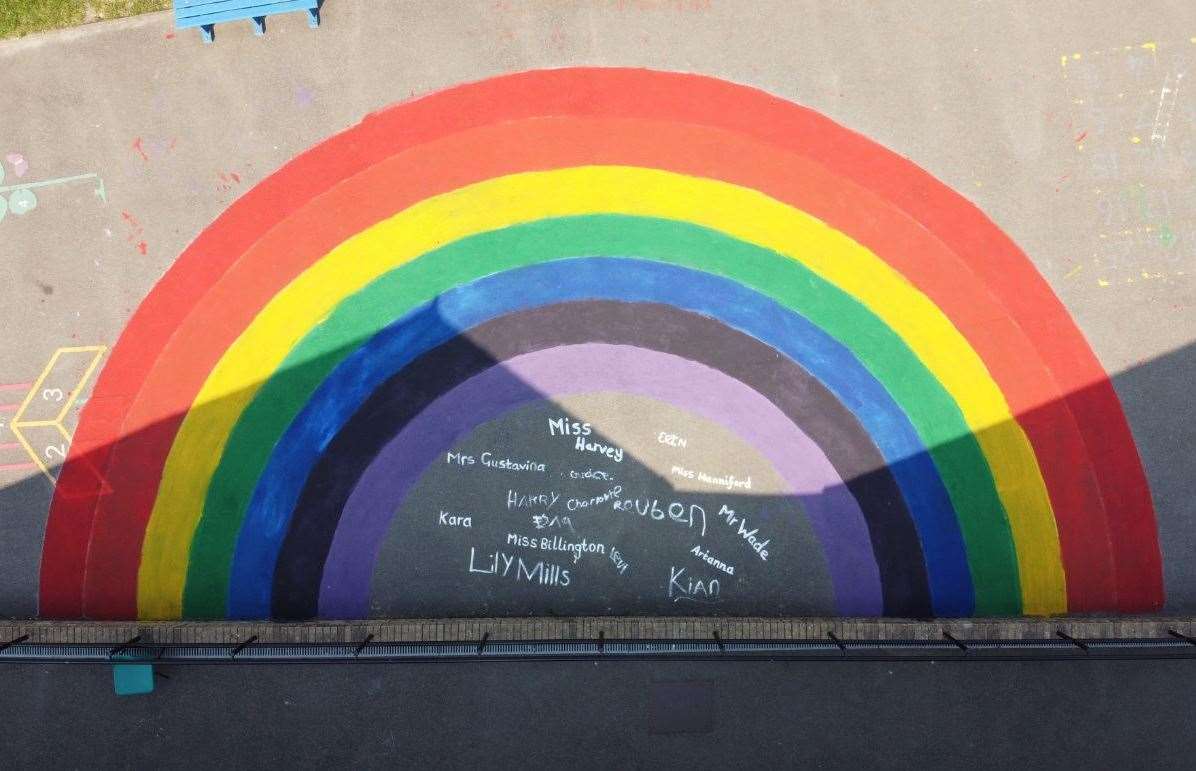 Barnsole Primary School took to twitter to share their Gillingham rainbow captured by a drone