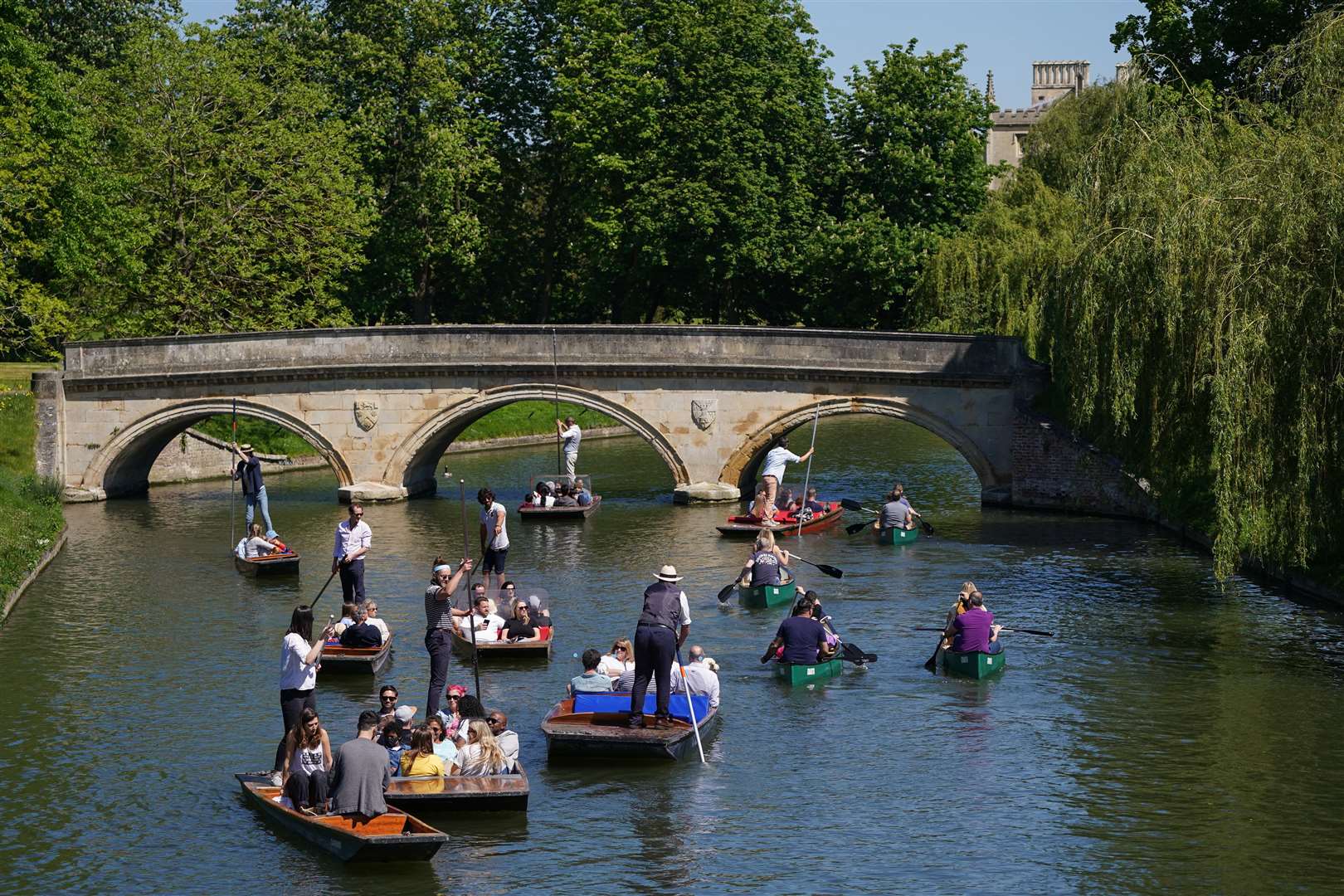 Punts and kayaks fill the River Cam in Cambridge (Joe Giddens/PA)