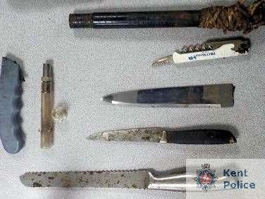 Some of the bladed articles seized by police in Margate and Ramsgate