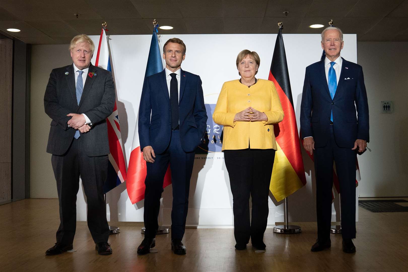 (left to right) Prime Minister Boris Johnson, French President Emmanuel Macron, German Chancellor Angela Merkel and US President Joe Biden (Stefan Rousseau/PA)