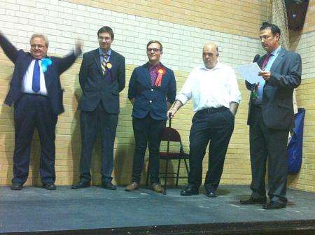 A victorious Andrew Bowles after retaining his Swale East seat.