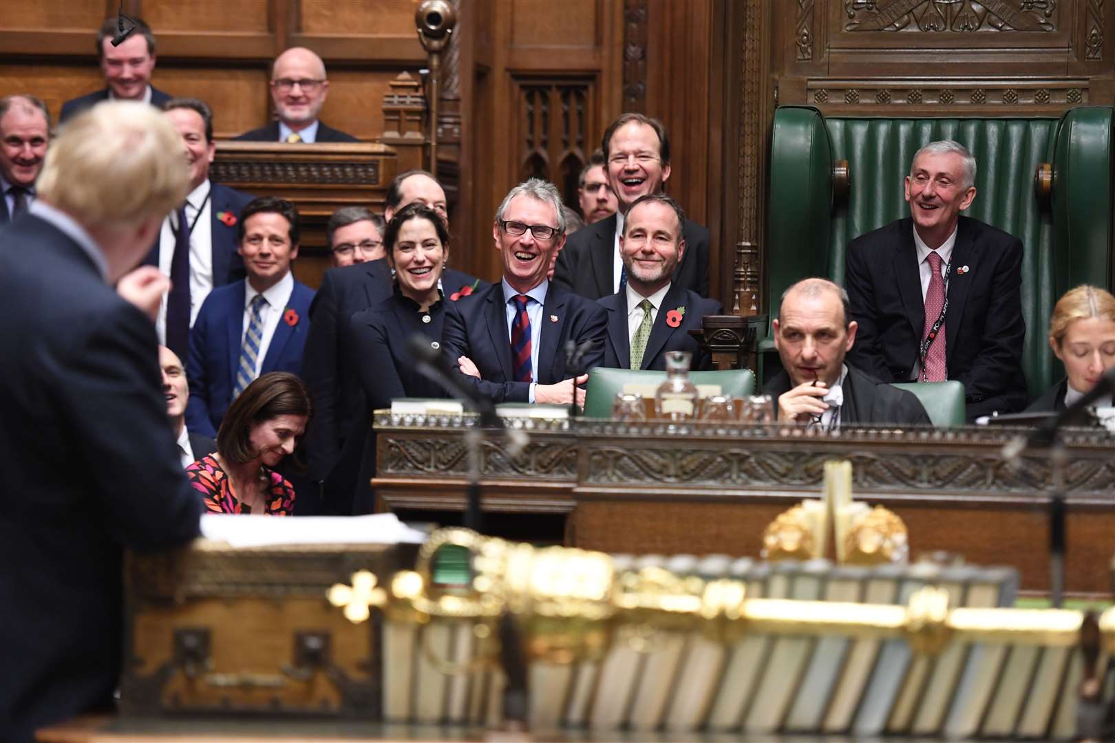 Sir Lindsay Hoyle listening to Prime Minister Boris Johnson after becoming the new Speaker of the House of Commons (Jessica Taylor/UK Parliament/PA)